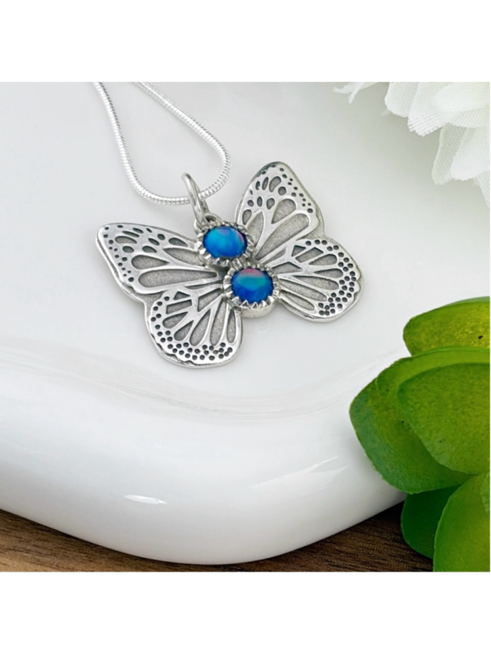 Sterling Silver 925 Opal Butterfly Pendant Southwest Blue Purple Colorful New - Picture 4 of 8